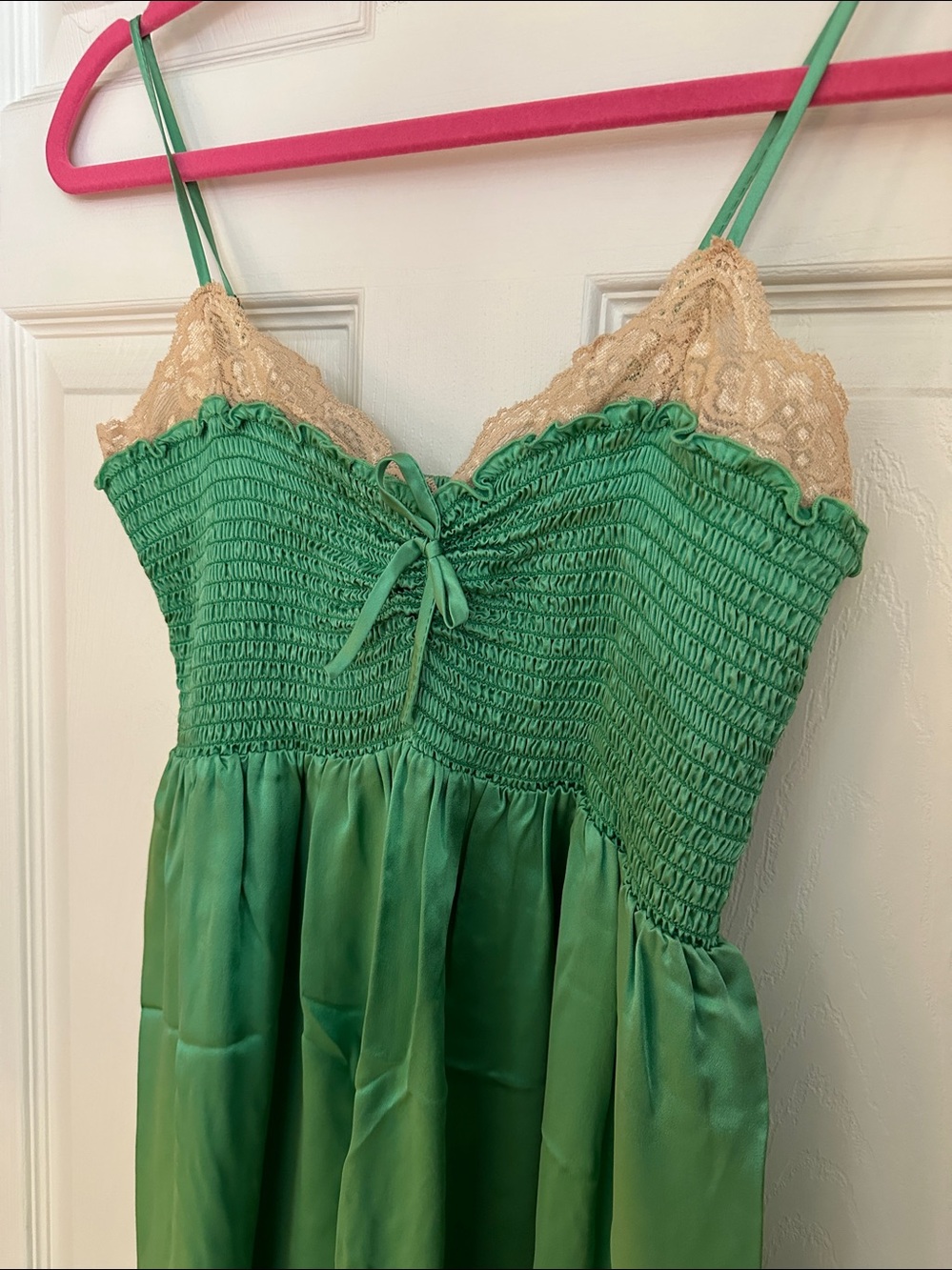 Vintage y2k Betsey Johnson Emerald Green Lace Trimmed Milkmaid Slip Dress 8 - Picture 2 of 11
